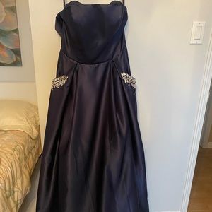 Navy blue satin prom dress